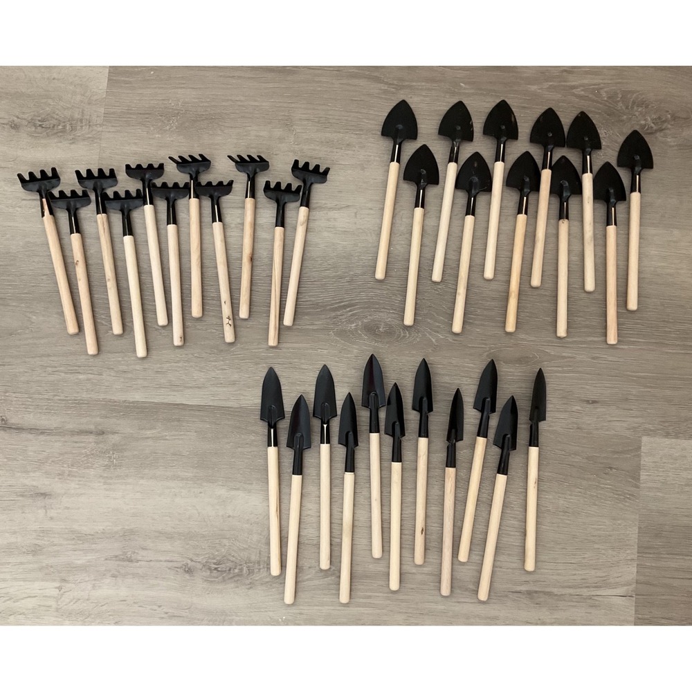 33 pc Mini Garden Tool Metal Wood‎ Handles Succulent Terrarium Rake Shovel Spade